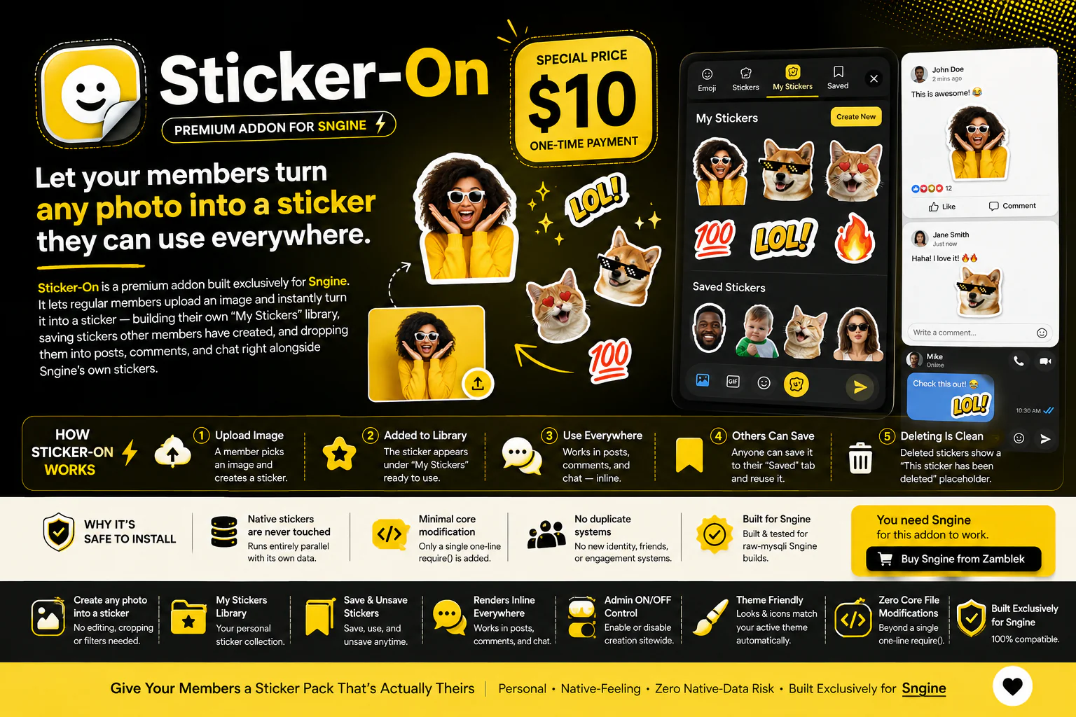Sticker-On Sngine Addon